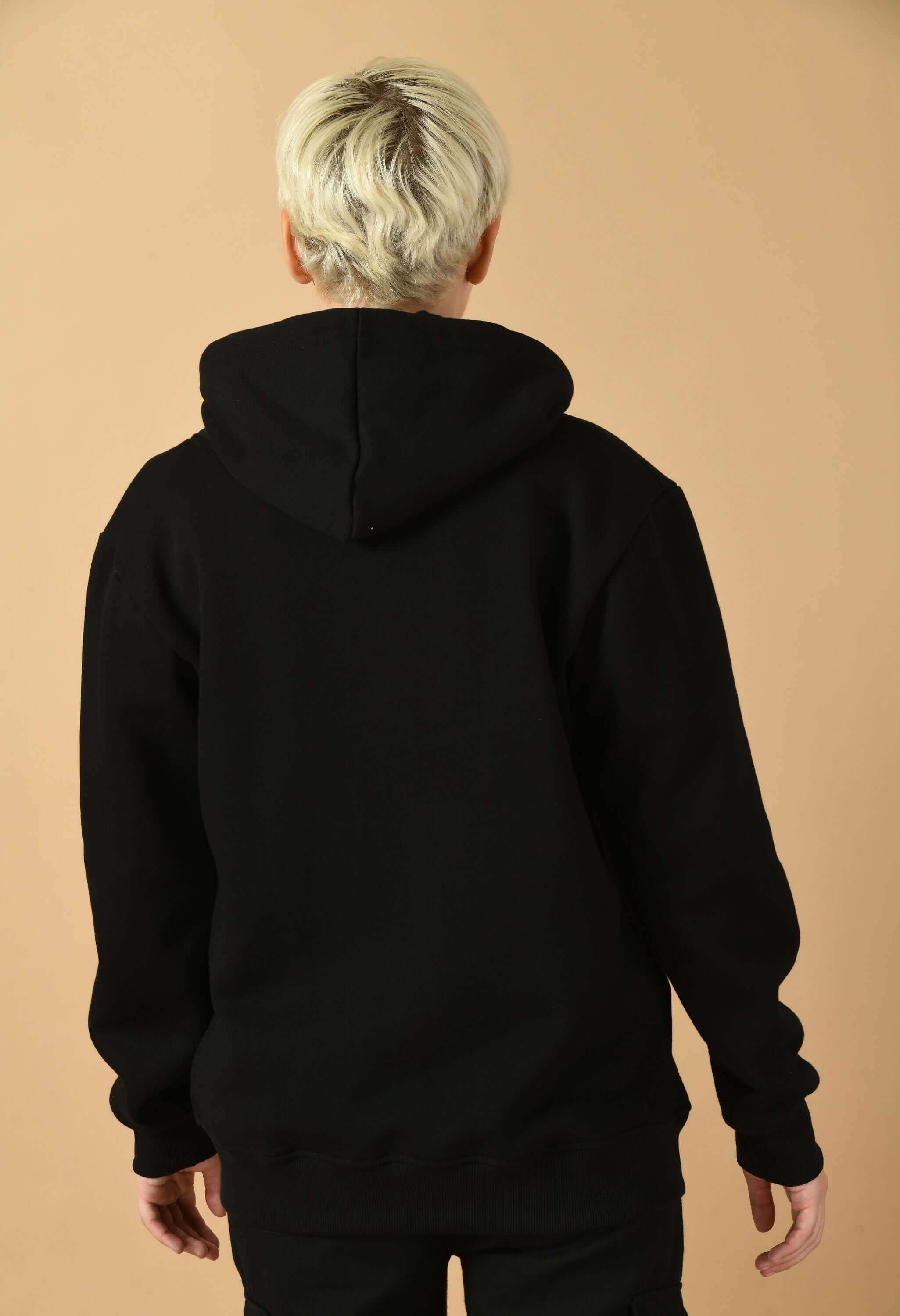 Black color plain women's zip hoodie by offmint