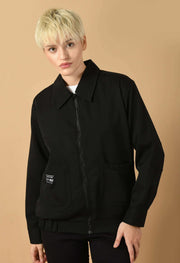 Black color women's bomber jacket by offmint