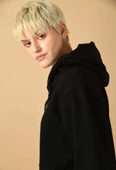 Black color zip hoodie by offmint