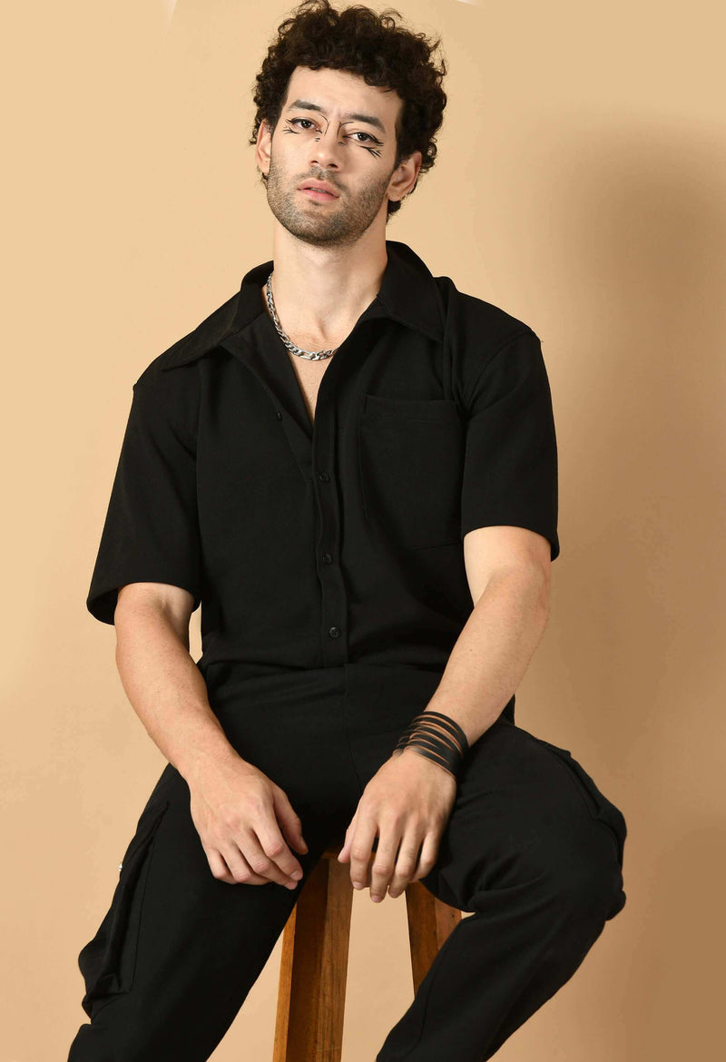 Black Half Sleeves Valentino Shirt with Button Accents By Offmint