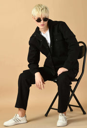 Black plain color women's bomber jacket by offmint