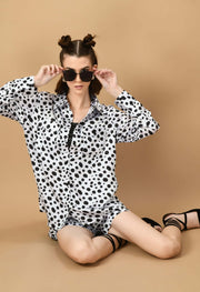 Black polka dot white co-ord set 