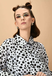 Black polka dot white color co-ord set by offmint