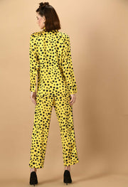 Black polka dot yellow color co-ord set by offmint
