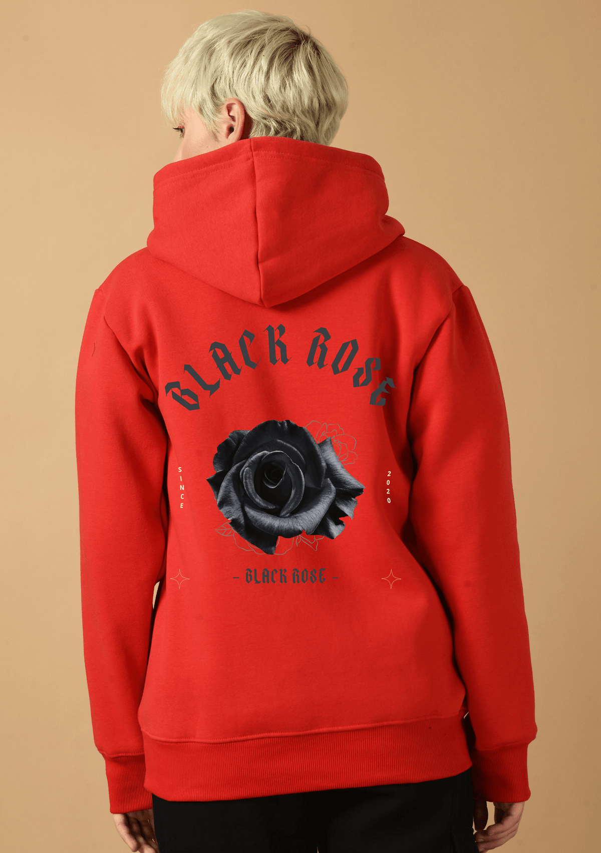 Black rose black printed red hoodie by offmint