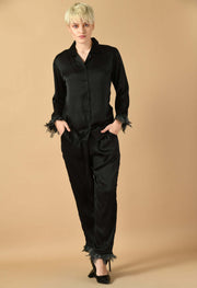 Black satin feather co-ord set by offmint