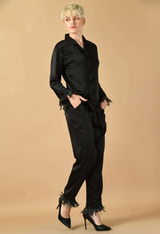 Black satin feather women's co-ord set