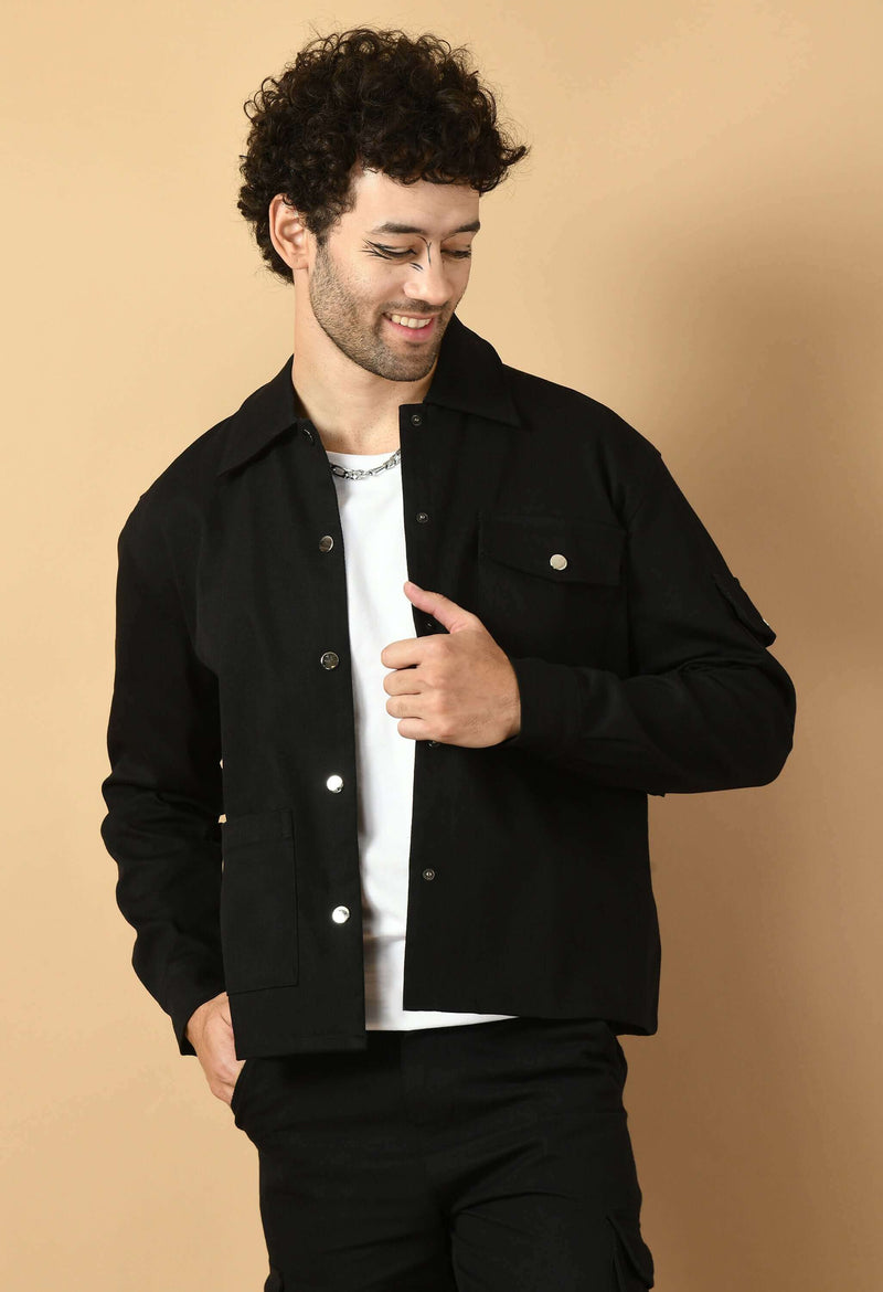 Black Overshirt with Button Closure By Offmint