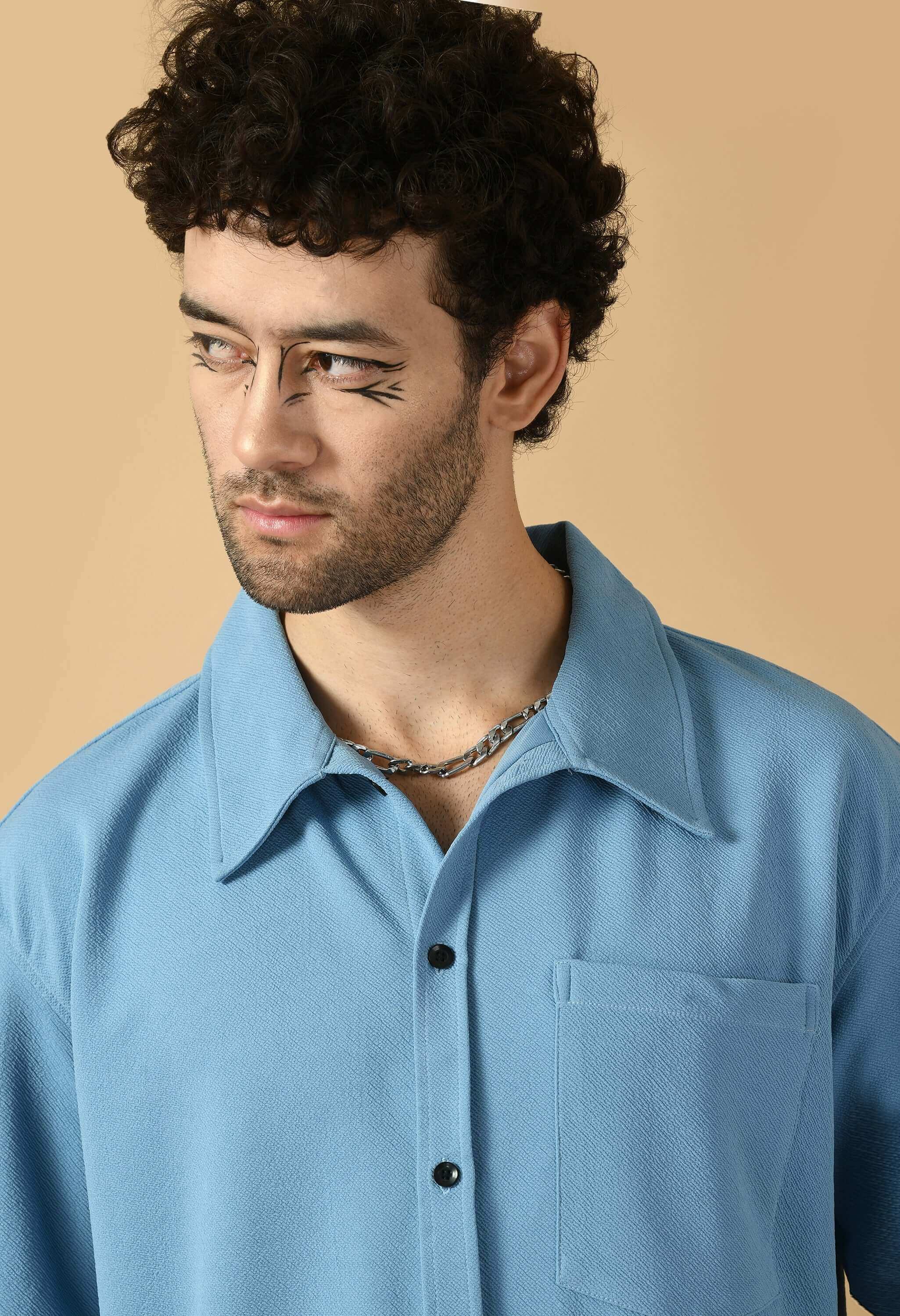 Blue color men's overshirt by offmint