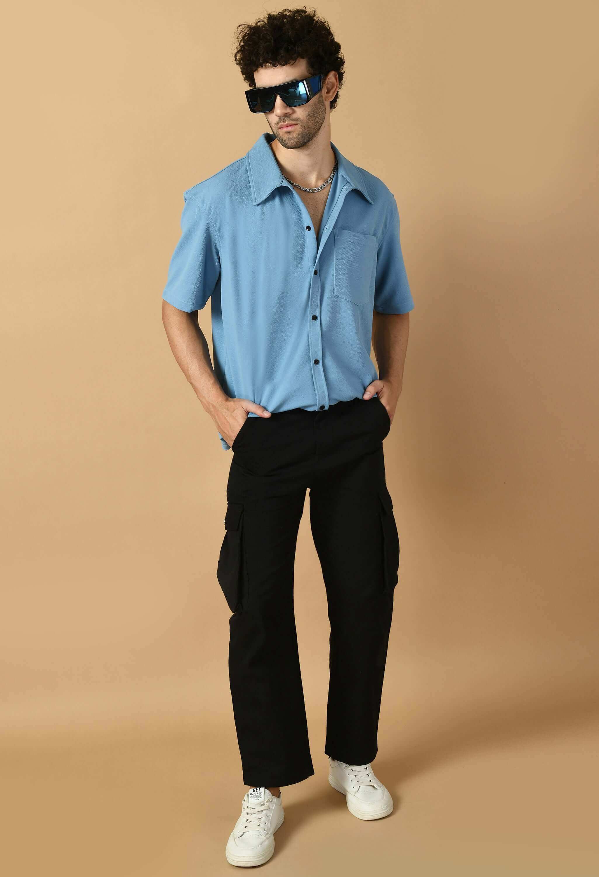 Blue color overshirt for men's by offmint