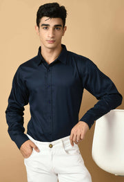 Blue color plain men's clubwear shirt by offmint