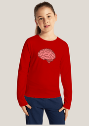 Brain Printed Red Full Sleeves Kids T-shirt By Offmint