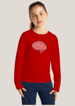 Brain Printed Red Full Sleeves Kids T-shirt By Offmint