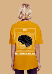 Brain printed mustard color oversized t-shirt by offmint