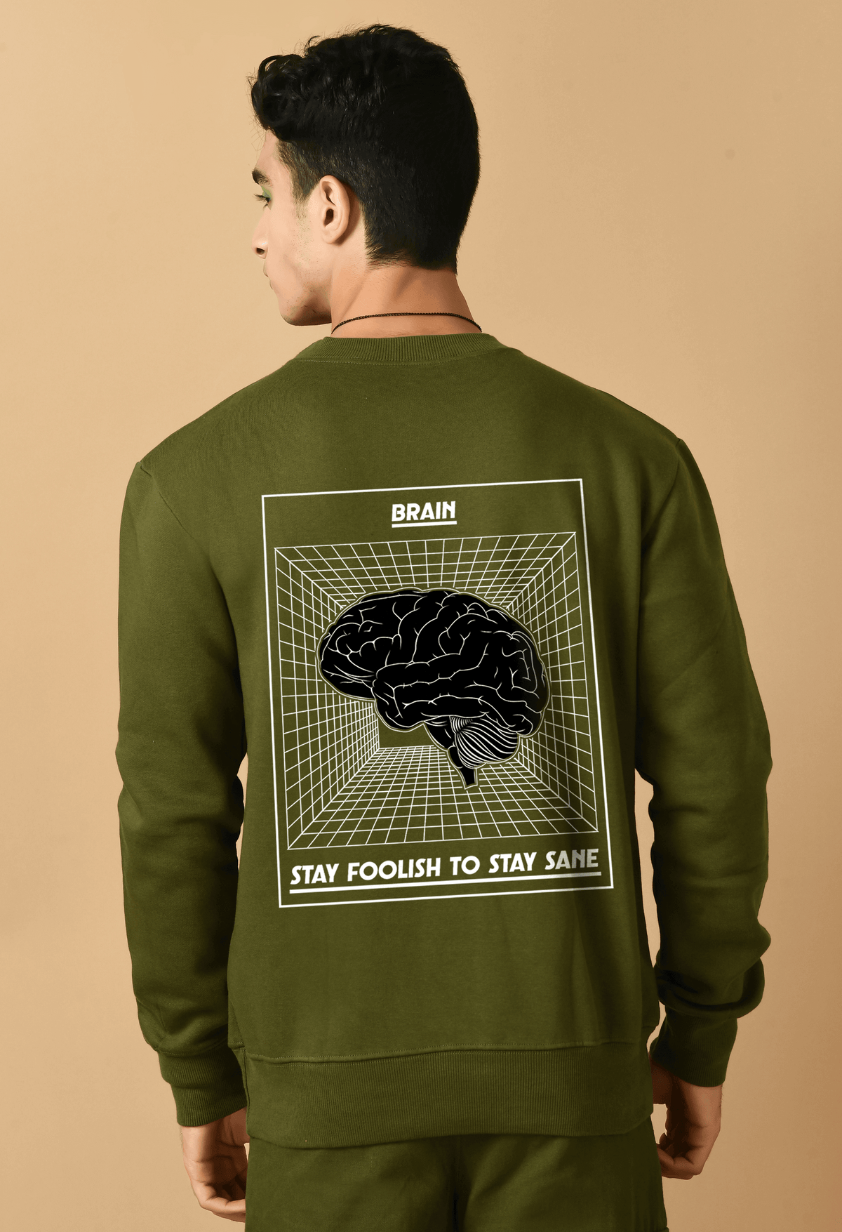 Brain printed olive green color sweatshirt by offmint