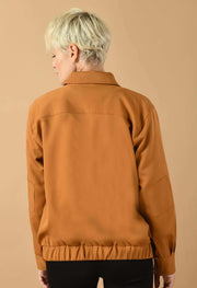 Brown color women's bomber jacket by offmint