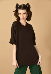 Brown women's Kimono Oversized Cotton T-shirt 