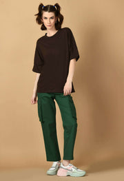 Brown women's Kimono Oversized Cotton T-shirt By Offmint