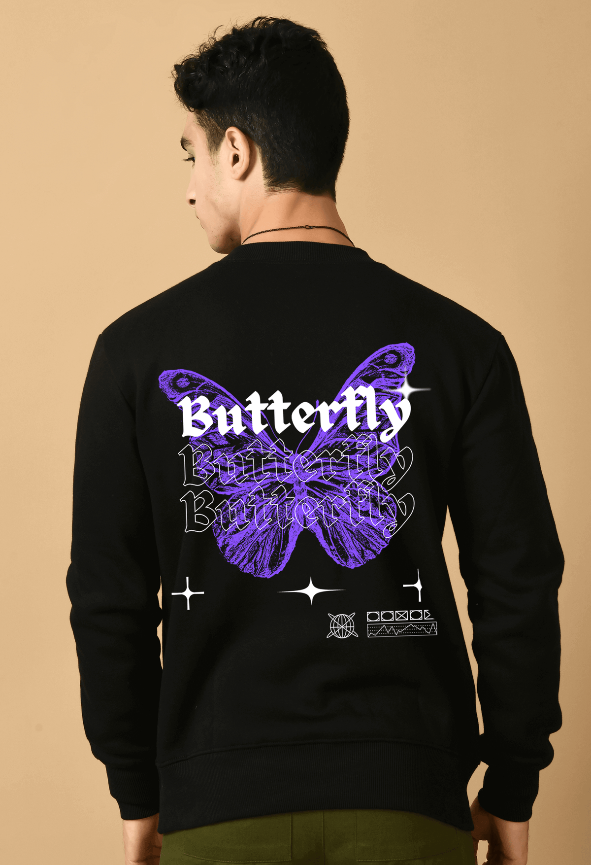 Butterfly printed black color men's sweatshirt by offmint