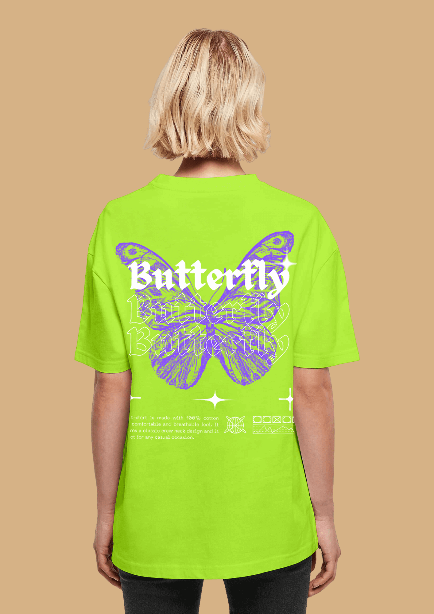 Butterfly printed green color oversized t-shirt by offmint