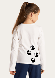 Cat Paw Printed White Full Sleeves Kids T-shirt By Offmint