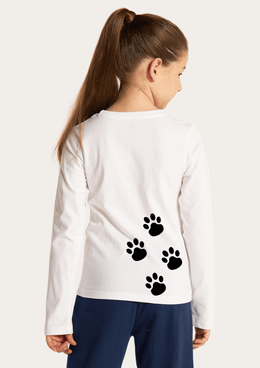 Cat Paw Printed White Full Sleeves Kids T-shirt By Offmint