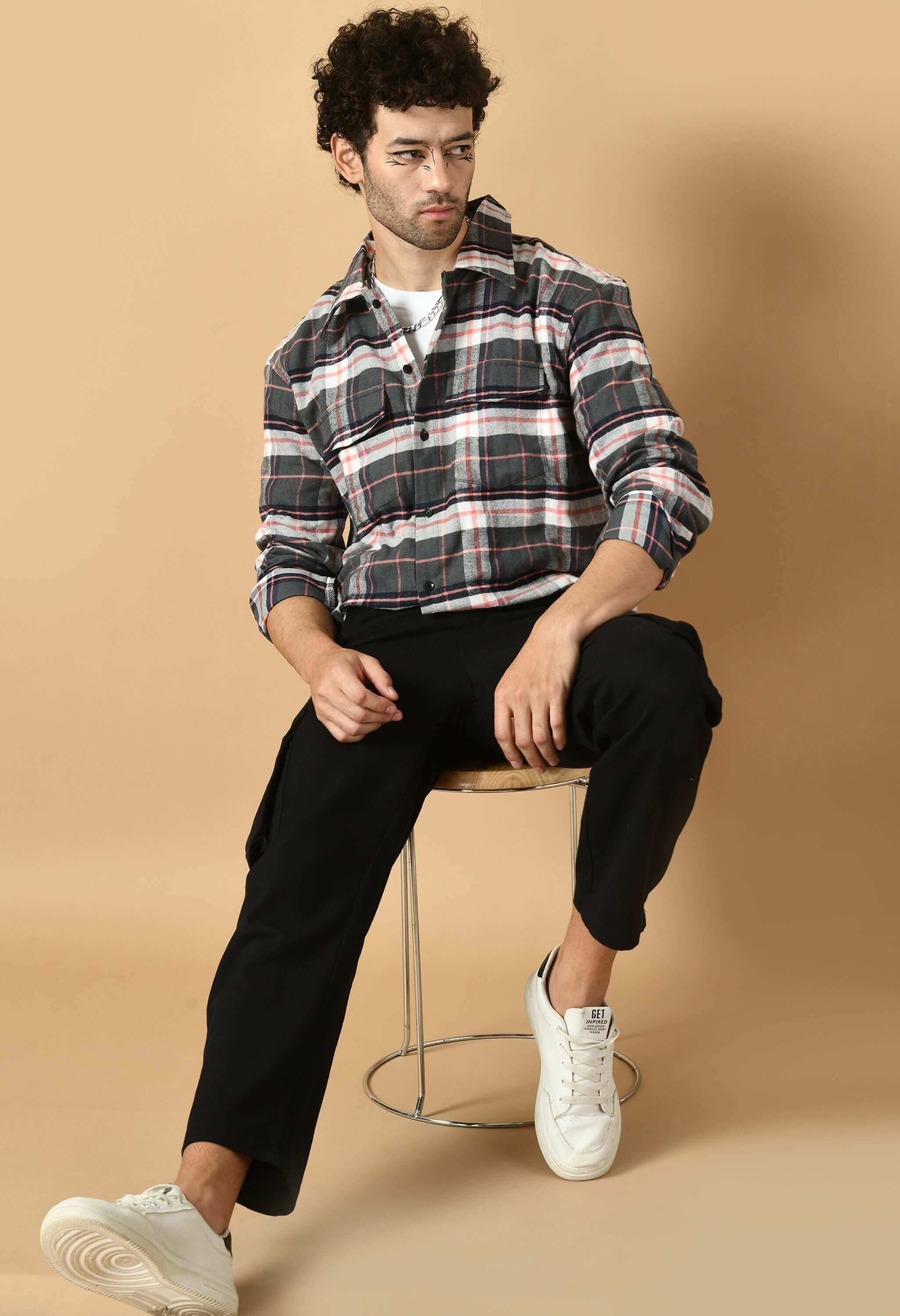 Check printed men's overshirt by offmint