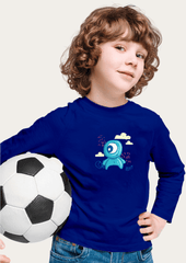 Cute Octopus Printed Royal Blue Full Sleeves Kids T-shirt By Offmint