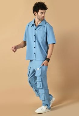12 Pocket's Sky Blue Shirt Co-ord Set By Offmint