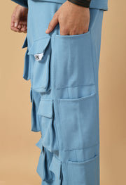 12 Pocket's Sky Blue Shirt Co-ord Set By Offmint