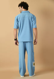12 Pocket's Sky Blue Shirt Co-ord Set By Offmint