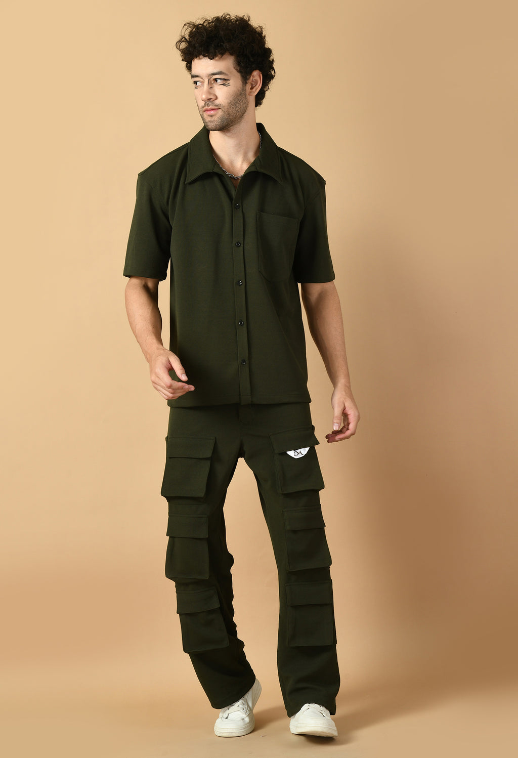 Olive Green Short Collared Co Ord Set main image 0