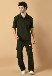 Olive Green Shirt Co-ord Set By Offmint