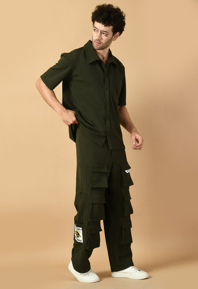 Olive Green Shirt Co-ord Set By Offmint