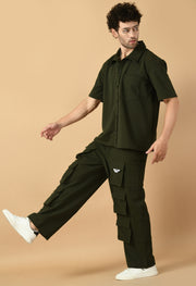 Olive Green Shirt Co-ord Set By Offmint