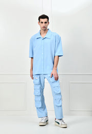 12 Pocket's Sky Blue Shirt Co-ord Set By Offmint