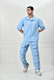 12 Pocket's Sky Blue Shirt Co-ord Set By Offmint