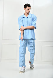 12 Pocket's Sky Blue Shirt Co-ord Set By Offmint