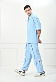 12 Pocket's Sky Blue Shirt Co-ord Set By Offmint