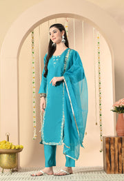 Turquoise Bloom Kurta Set