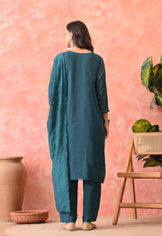 Teal Blossom Embroidered Kurta Set