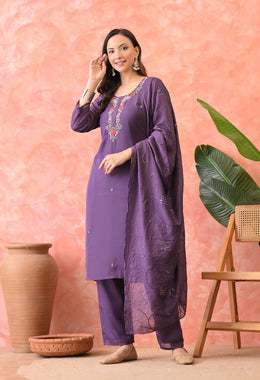 Royal Orchid Embroidered Kurta Set