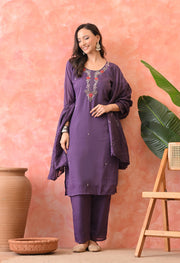 Royal Orchid Embroidered Kurta Set