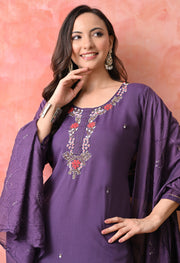 Royal Orchid Embroidered Kurta Set