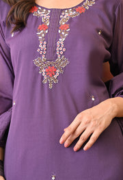Royal Orchid Embroidered Kurta Set