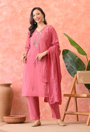 Rose Glow Embroidered Kurta Set
