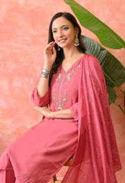 Rose Glow Embroidered Kurta Set