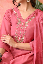 Rose Glow Embroidered Kurta Set