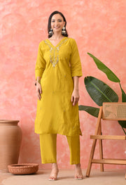 Sunlit Mustard Embroidered Kurta Set