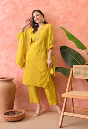 Sunlit Mustard Embroidered Kurta Set